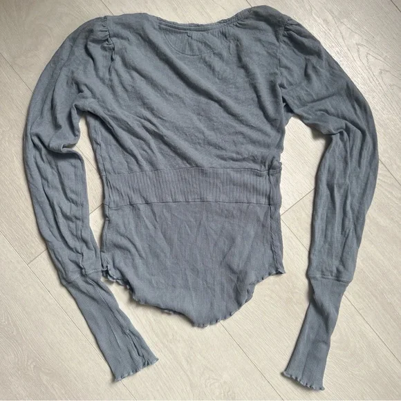 Free People We The Free Blue Cotton Linen Blend V-Neck Empire Waist Top XS - Picture 5 of 16